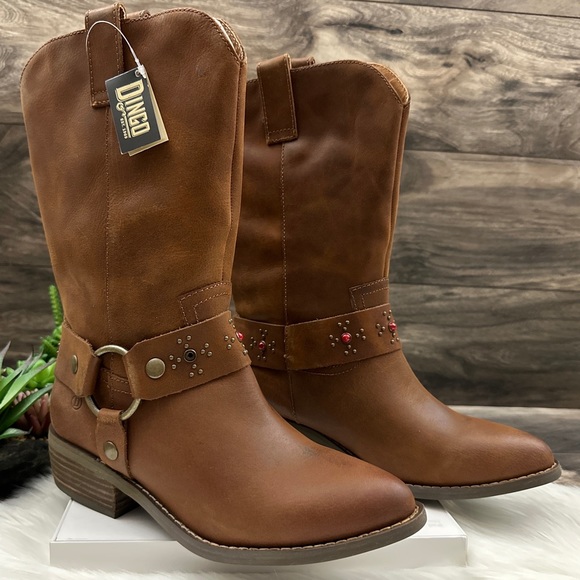 NIB Dingo Dan Post Madre Western Boots Harness Studs Cognac Leather - Picture 5 of 14